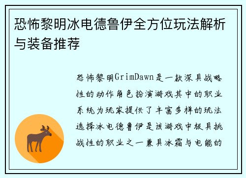 恐怖黎明冰电德鲁伊全方位玩法解析与装备推荐